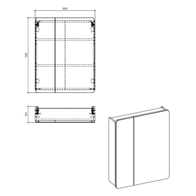 Fürdőszoba szekrény + tükörrel Aruba 2D 60 cm