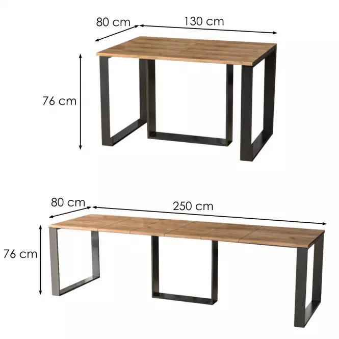 Kinyitható asztalok  Borys-130/250x80cm Tölgy  Craft Arany