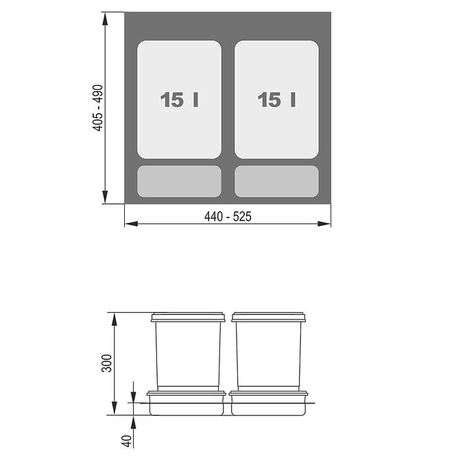 Szemetes  Praktiko 60  2x15l