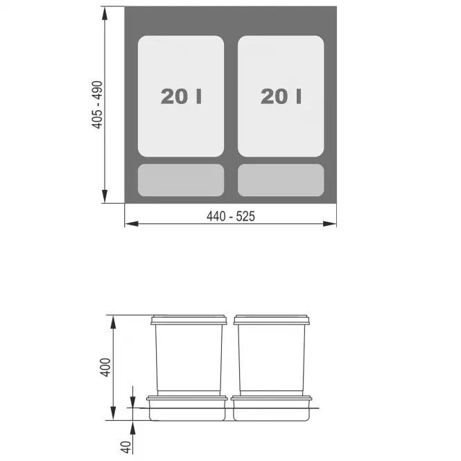 Szemetes  Praktiko 60 2x20l