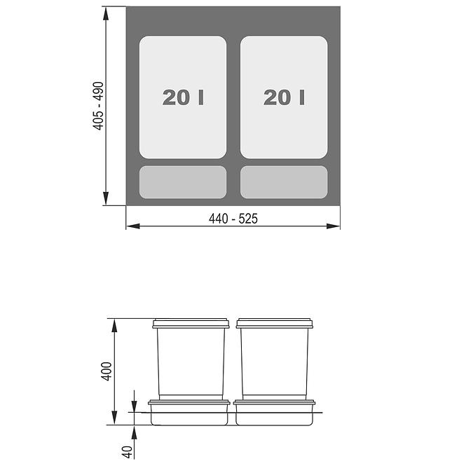 Szemetes  Praktiko 60 2x20l