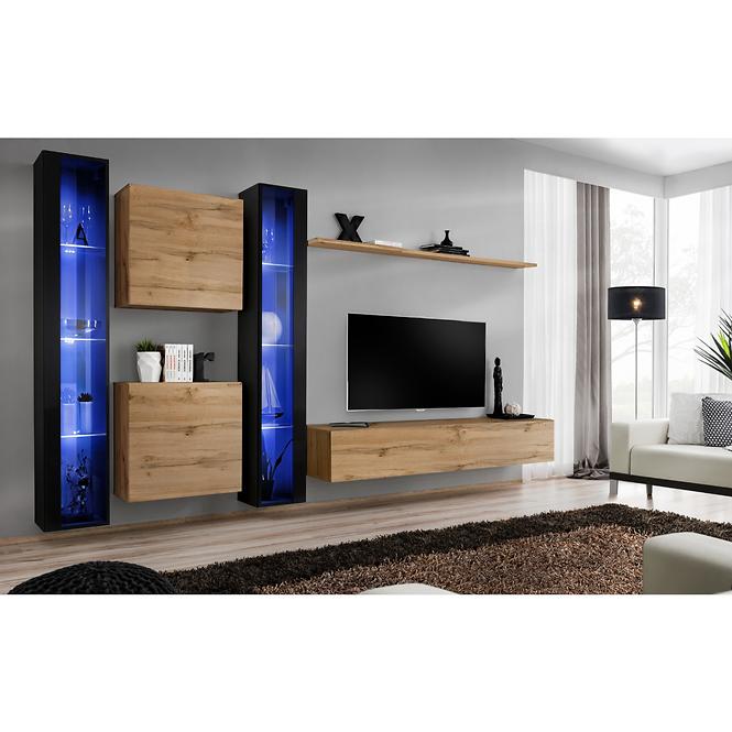 Fali szekrény Switch Üveg WW1 fekete +LED