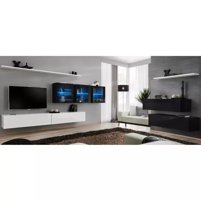 Nappali bútor Switch XVII üveg +LED fehér/fekete