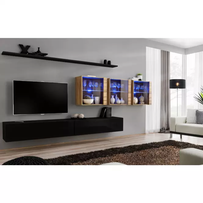 Nappali bútor Switch XVII üveg +LED fekete/Wotan