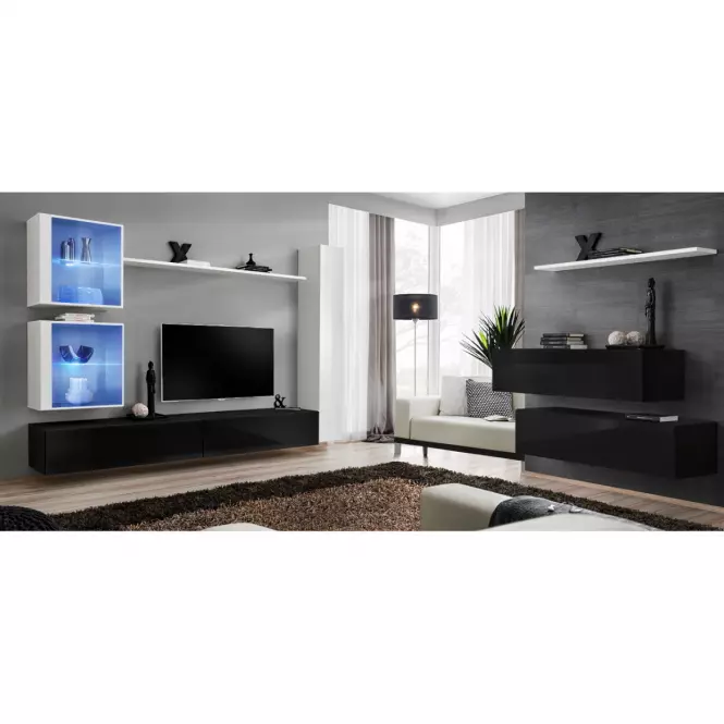 Nappali bútor Switch XVIII üveg +LED  fehér/fekete