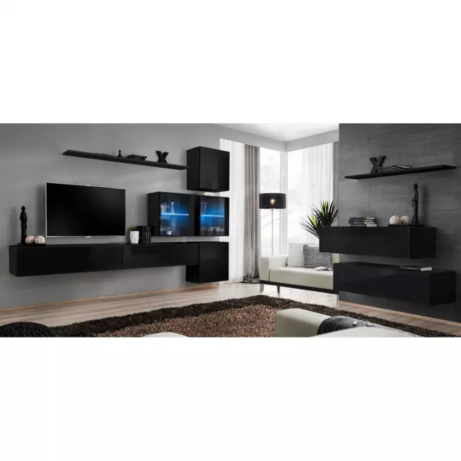 Nappali bútor Switch XVIII üveg +LED  fekete