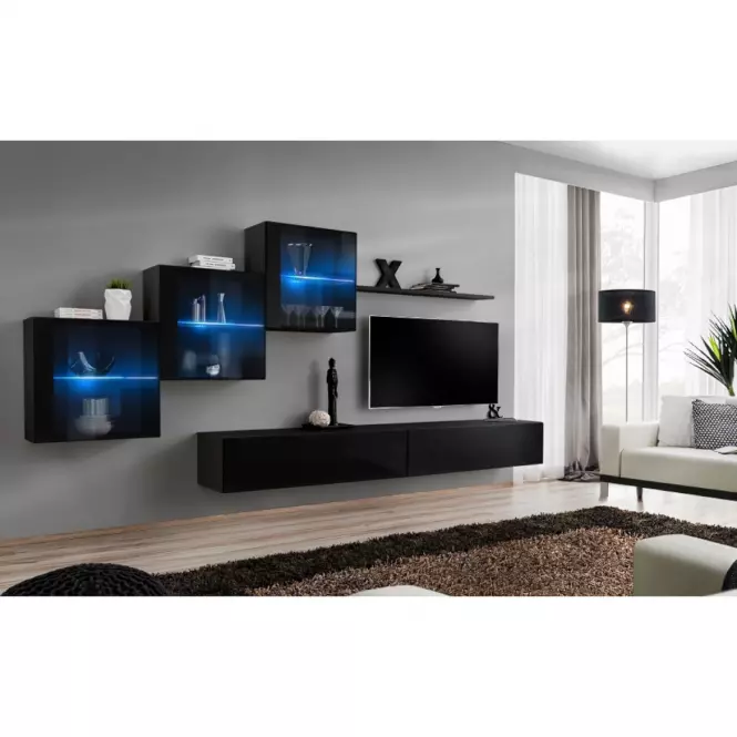 Nappali bútor Switch XVIII üveg +LED fekete