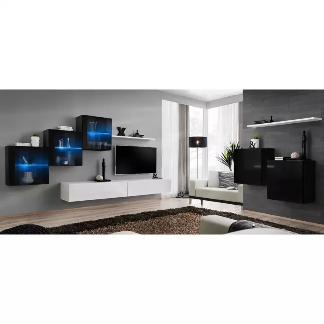 Nappali bútor Switch XVIII üveg +LED fekete/fehér