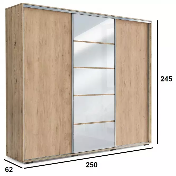 Szekrény Alicja A28 250 tükör Craft aranysárga/fehér Lacobel