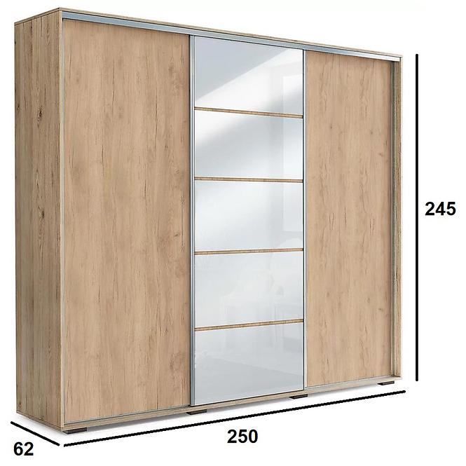 Szekrény Alicja A28 250 tükör Craft aranysárga/fehér Lacobel