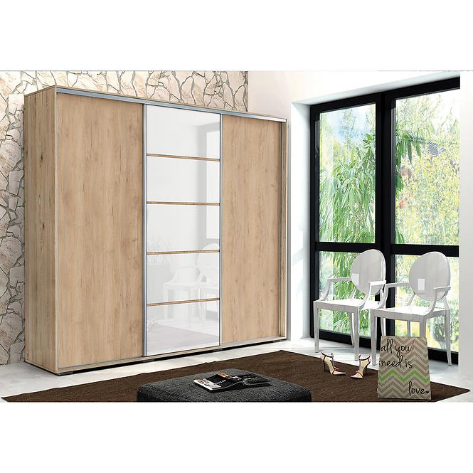 Szekrény Alicja A28 250 tükör Craft aranysárga/fehér Lacobel