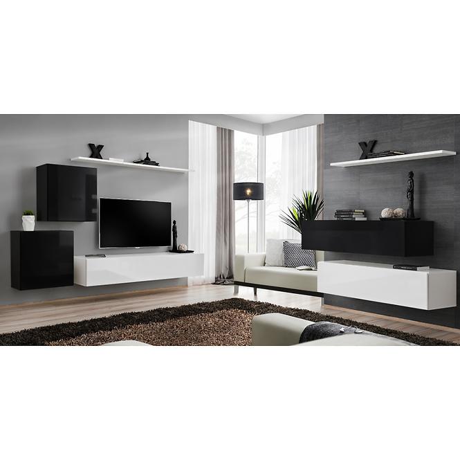 Komód+Falipolc Switch Sb II Fehér/Fekete/Fehér