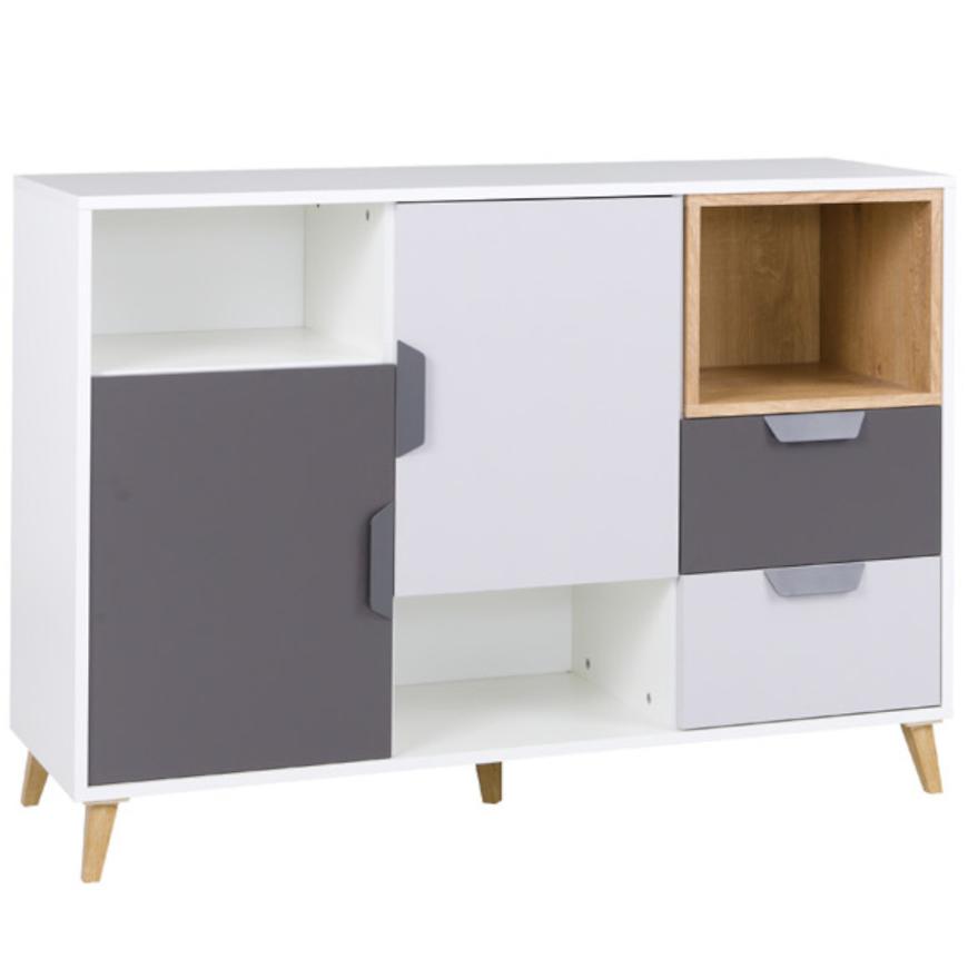 Komoda Joker 7 Fehér/Grafit/Szürke/Tölgy Lefkas