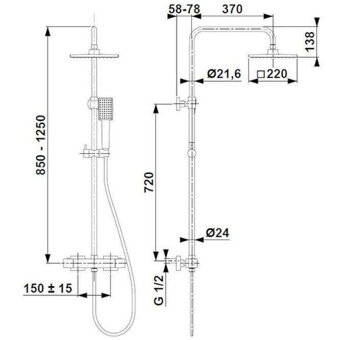 Esőzuhany termosztatikus zuhanykeverővel Logon Black Premium,6