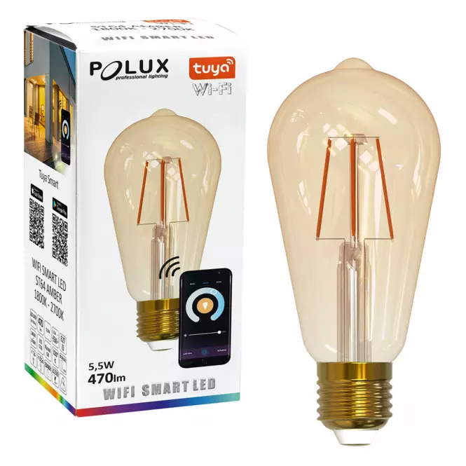 Izzó POLUX LED ST64 E27 Amber 5.5W 1800-2700K WIFI TUYA,3