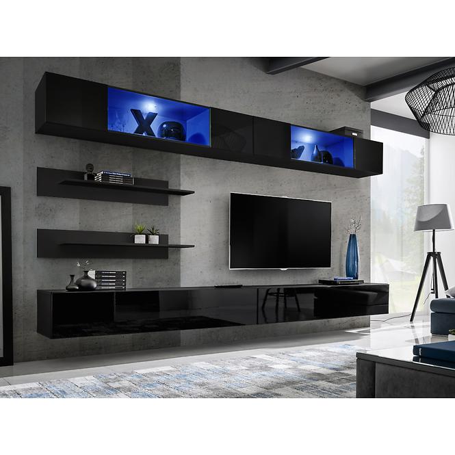 Fali szekrény Fly 52+Üveg fekete   + LED