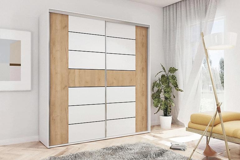 Szekrény Nela A18 Biely/kraft arany/Lacobel fehér