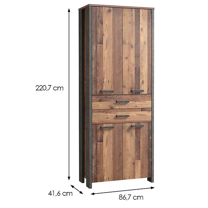 Szekrény Symmach 2S4D old-wood vinteage/Konkrét,2