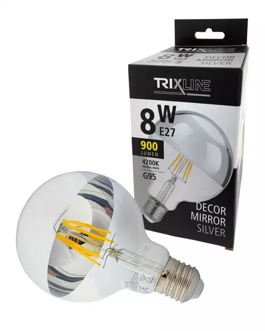 Izzó FL LED G95 8W E27 4200K Half Silver,3