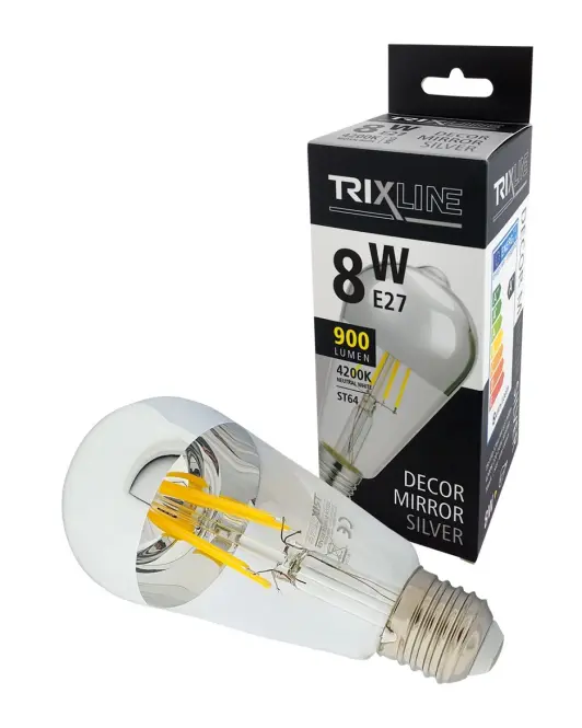 Izzó FL LED ST64 8W E27 4200K Half Silver,3
