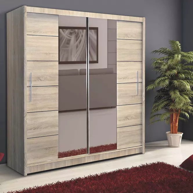 Szekrény Lizbona 2 203 cm tölgy sonoma füstös tükörrel