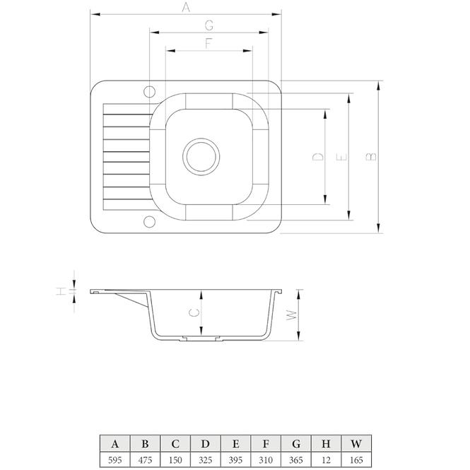 Gránit fekete mosogatótálca 1K 595X475,3