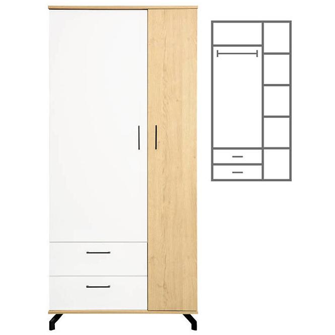 Szekrény Madison Md1 fehér Lux/keksz tölgy,2