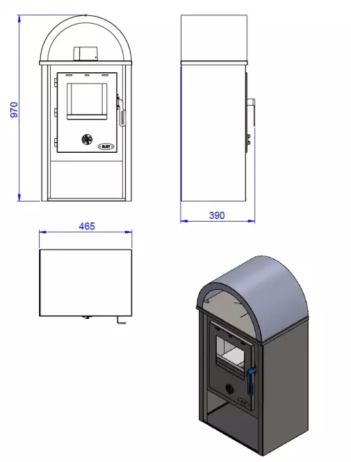 Kandallótűzhely B10 9,7 kW,3