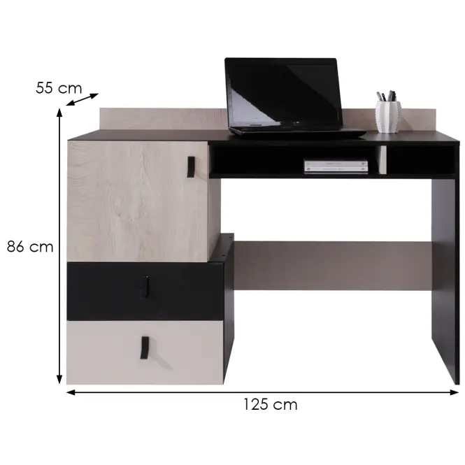 Íróasztal Planet Pl9 fekete/tölgy/bézs,2
