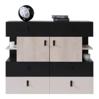 Komód Planet PL8 fekete/tölgy/bézs