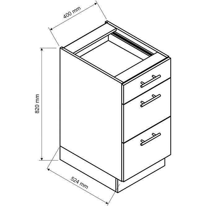 Konyhaszekrény Zoya D40s/3 Fehér borsó/Fehér,2