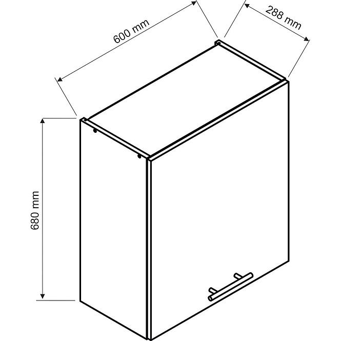 Konyhaszekrény Zoya W60/68 Slim Pl csuklyával  ezüst B borsó fehér/fehér,2