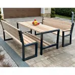 Kerti szett MODERN 2, 1 asztal + 2 pad háttámlával , natúr fa