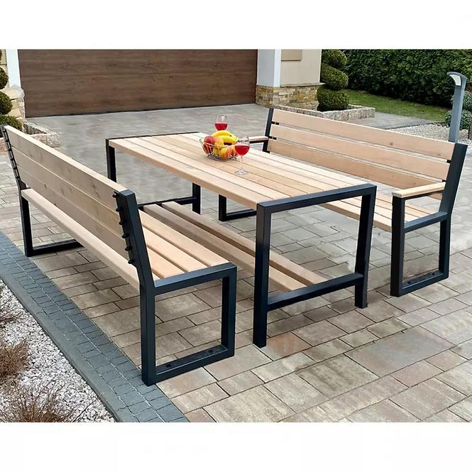 Kerti szett MODERN 2, 1 asztal + 2 pad háttámlával , natúr fa