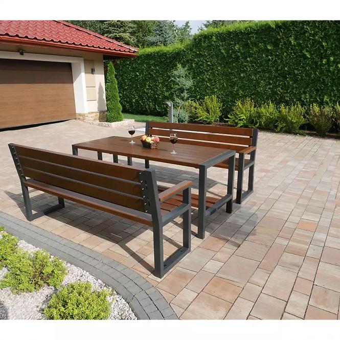 Kerti szett Modern 2, 1 asztal + 2 pad, rózsafa
