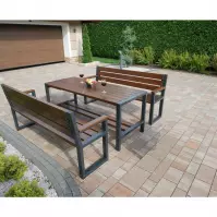 Kerti szett Modern 2, 1 asztal + 2 pad, rózsafa