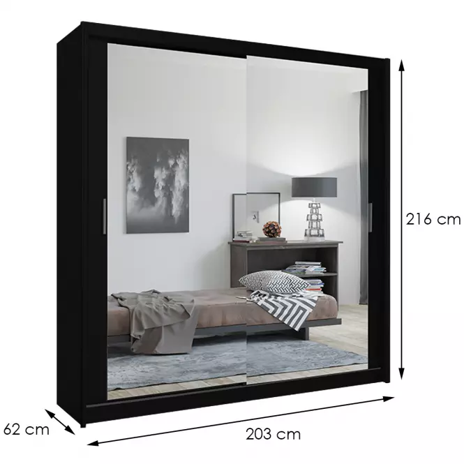 Szekrény Lux 203 fekete + 2 x Tükör