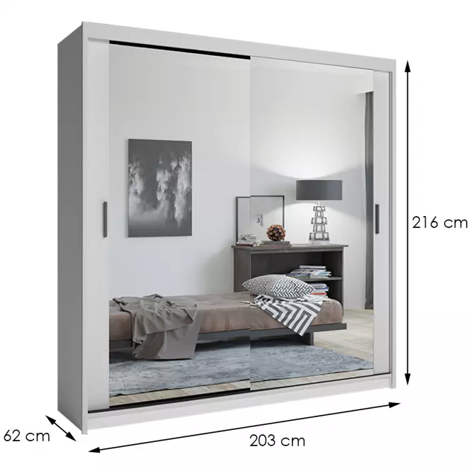 Szekrény Lux 203 fehér + 2 x Tükör