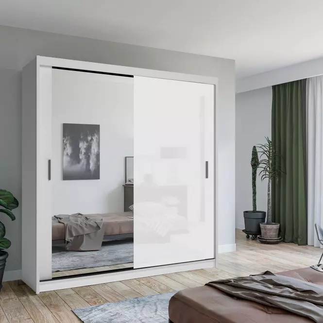 Szekrény Lux 203 fehér + 1 x Tükör  /1 x fehér fényes