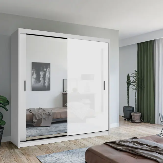 Szekrény Lux 203 fehér + 1 x Tükör  /1 x fehér fényes,3
