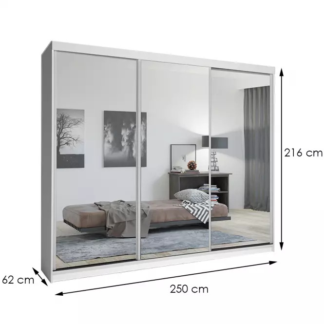 Szekrény Lux 250 fehér + 3 x Tükör