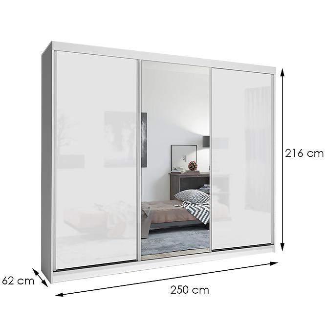Szekrény Lux 250 fehér/ 1 x Tükör / 2 x fehér fényes