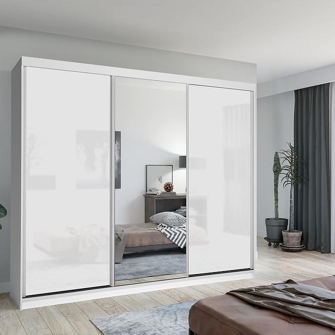 Szekrény Lux 250 fehér/ 1 x Tükör / 2 x fehér fényes
