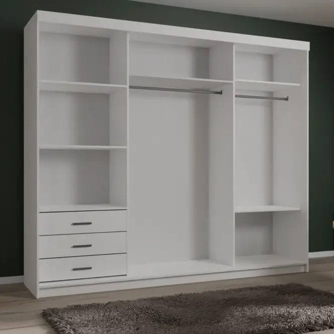 Szekrény Lux 250 fehér/ 1 x Tükör / 2 x fehér fényes
