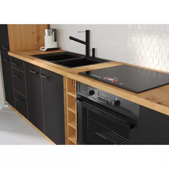 Konyhaszekrény Modena fekete/tölgy  Artisan 60dp-210 2f