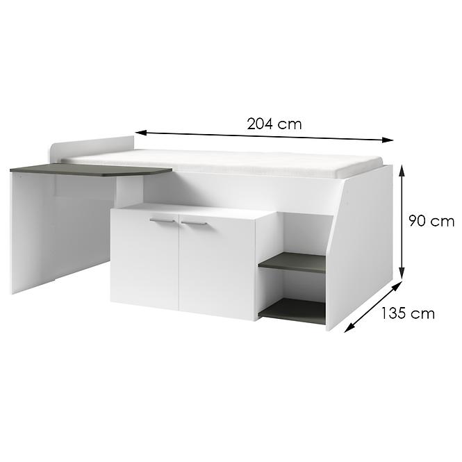 ÁGY MULTI 38 FEHÉR SZATÉN / GRAFIT SZÜRKE