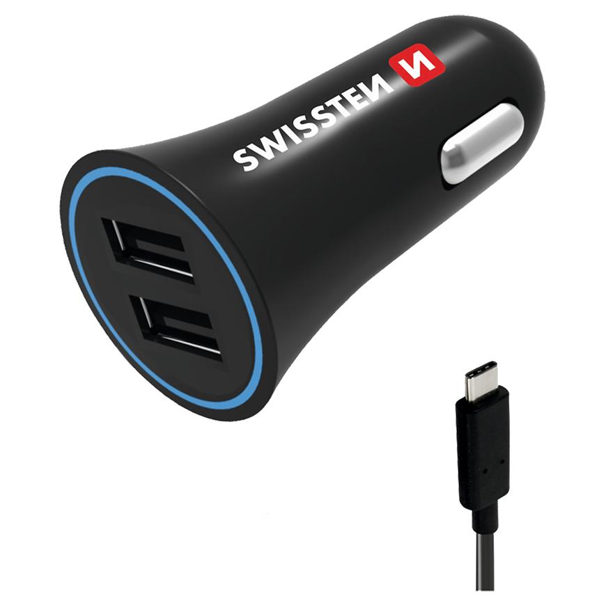 Swissten adapter 2,4 A + 1,2 m-es USB-C kábel