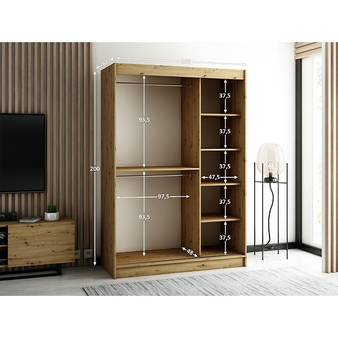 Szekrény Lamelo 1 150 Tölgy Artisan/fekete,5