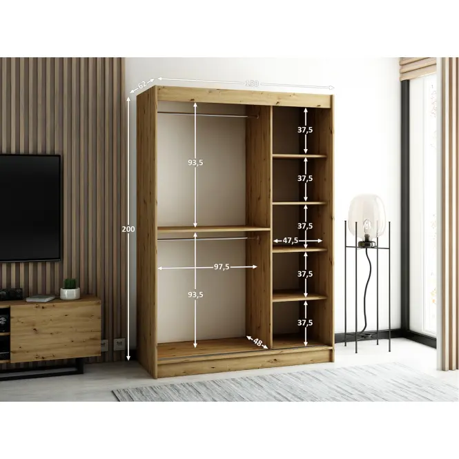 Szekrény Lamelo 2 150 Tölgy Artisan/fekete/Tükör,5