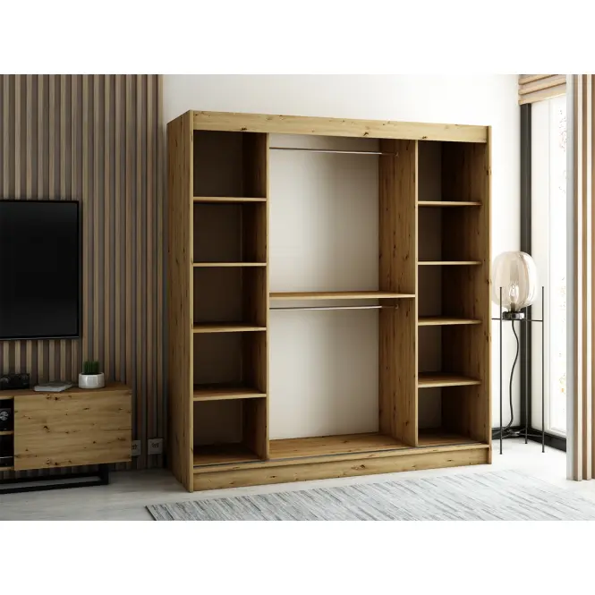 Szekrény Lamelo 2 200 Tölgy Artisan/fekete/Tükör,6